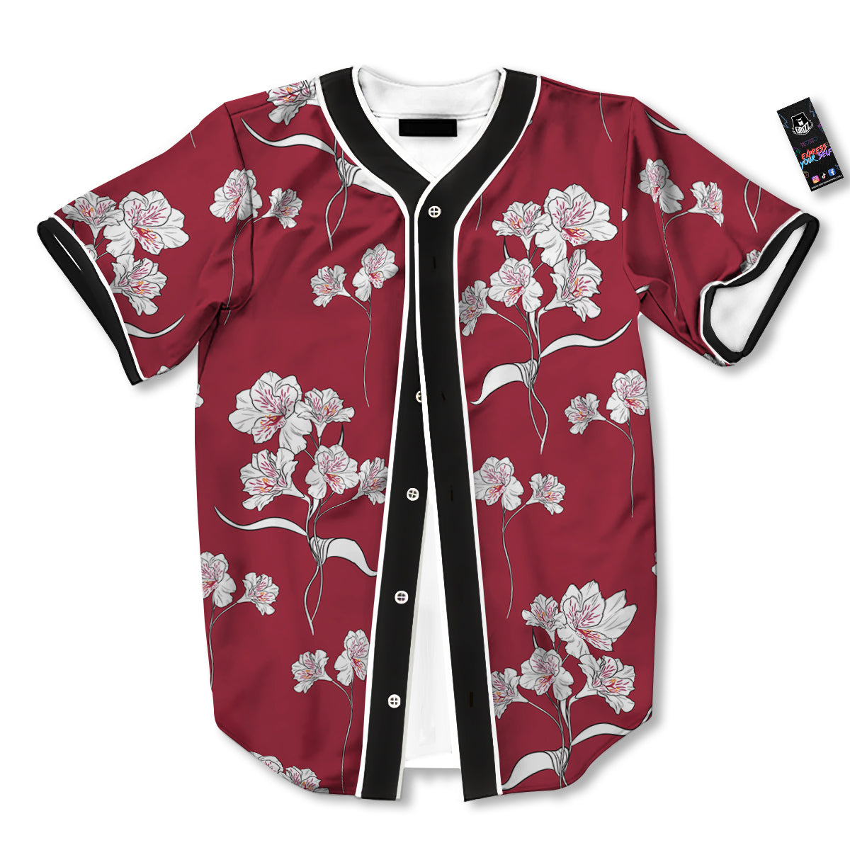 White Alstroemeria Red Print Pattern Baseball Jersey-grizzshop
