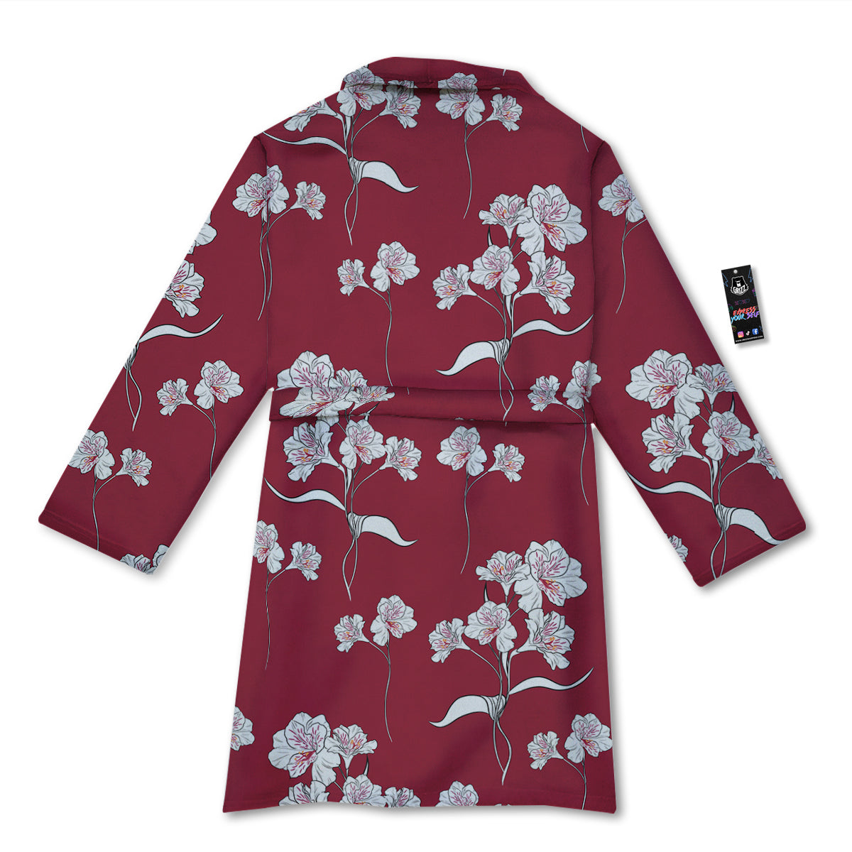 White Alstroemeria Red Print Pattern Bathrobe-grizzshop