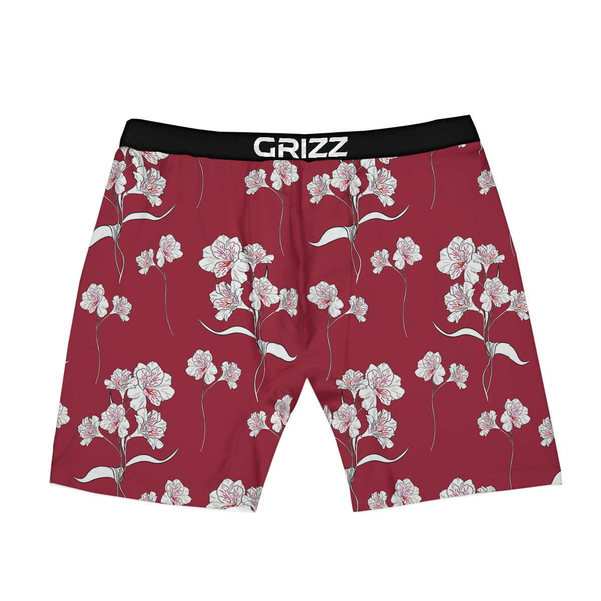 White Alstroemeria Red Print Pattern Boxer Briefs-grizzshop