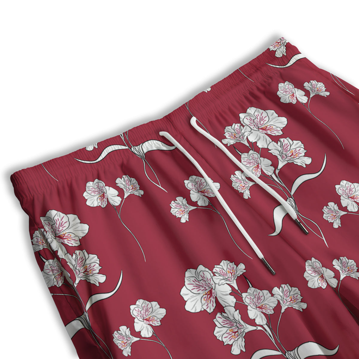White Alstroemeria Red Print Pattern Men's Athletic Shorts