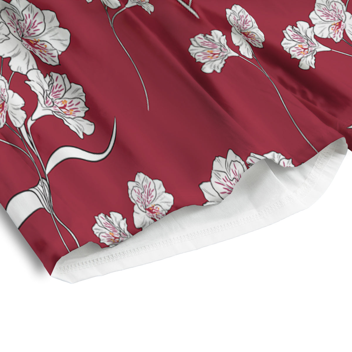 White Alstroemeria Red Print Pattern Men's Athletic Shorts