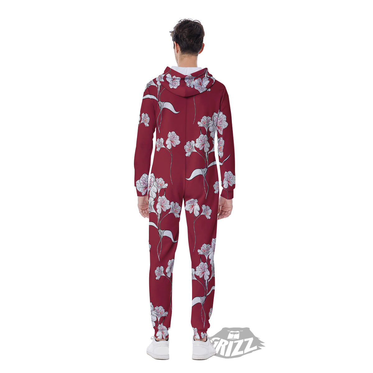 White Alstroemeria Red Print Pattern Men's Jumpsuit-grizzshop