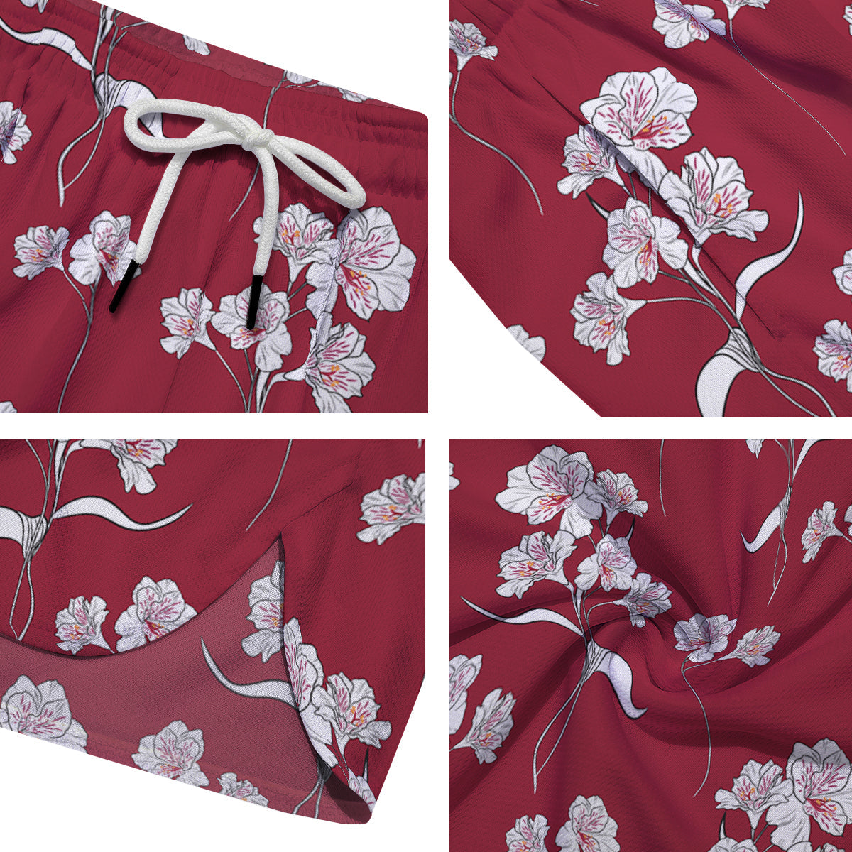 White Alstroemeria Red Print Pattern Men's Running Shorts-grizzshop
