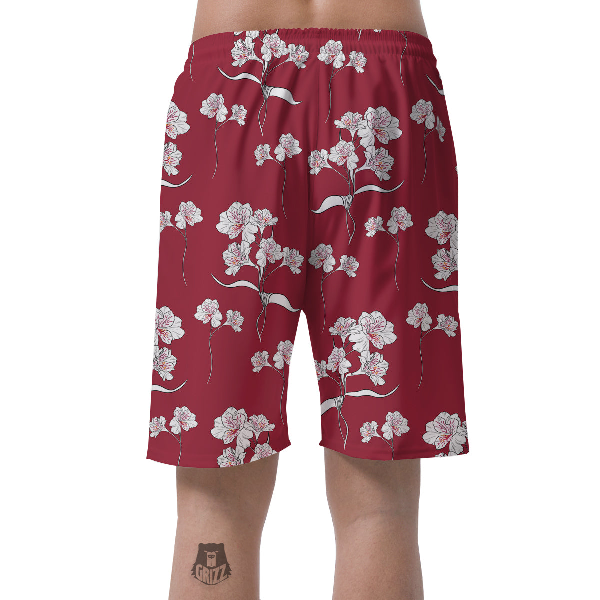 White Alstroemeria Red Print Pattern Men's Shorts-grizzshop
