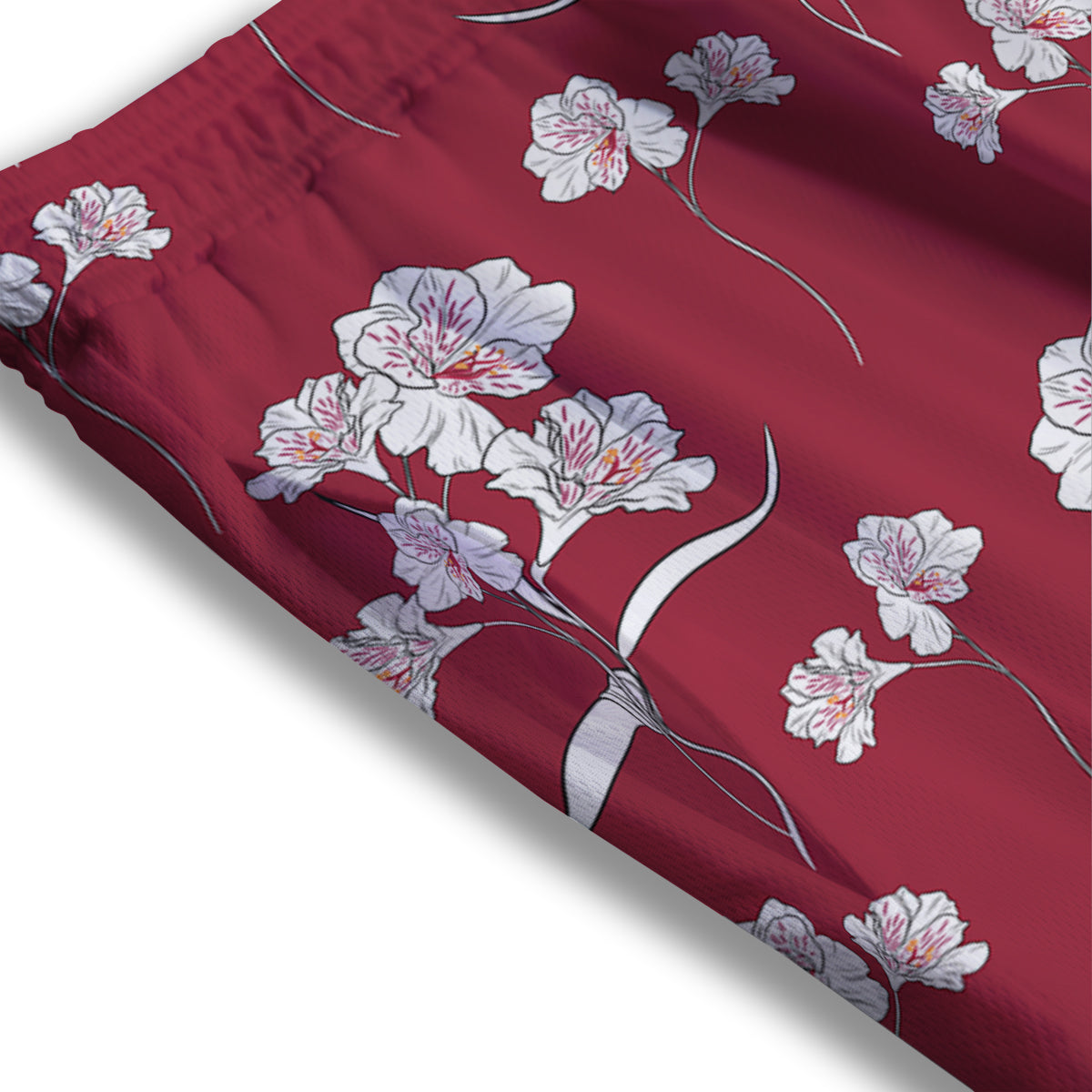 White Alstroemeria Red Print Pattern Mesh Shorts
