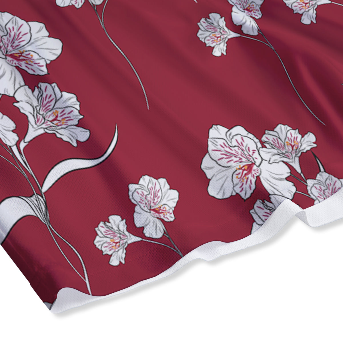 White Alstroemeria Red Print Pattern Mesh Shorts