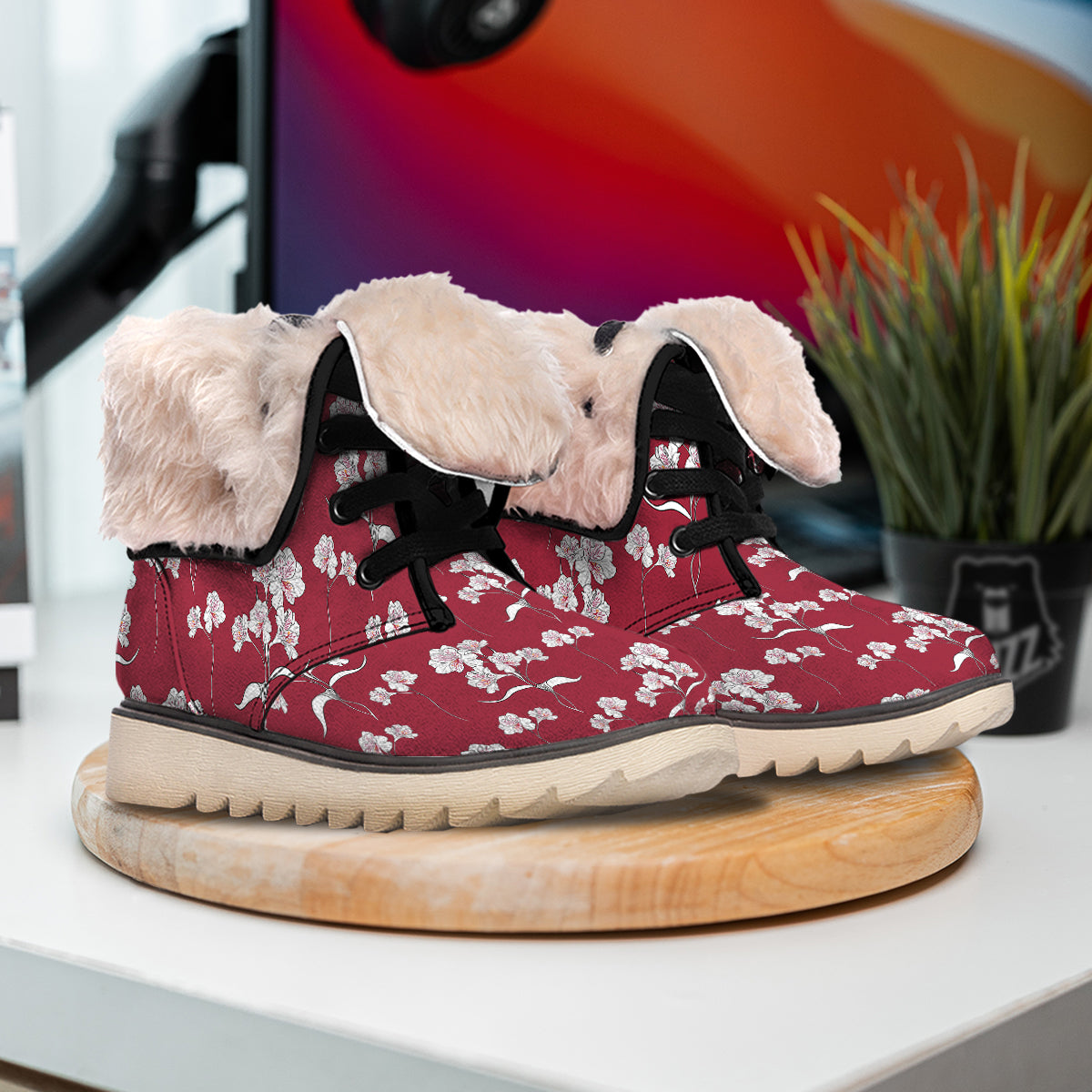 White Alstroemeria Red Print Pattern Snow Boots-grizzshop