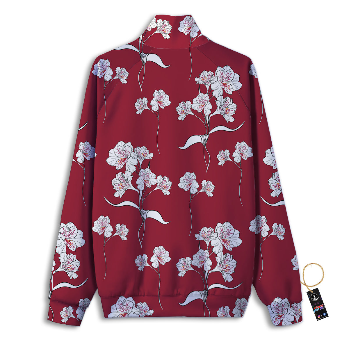 White Alstroemeria Red Print Pattern Track Jacket-grizzshop