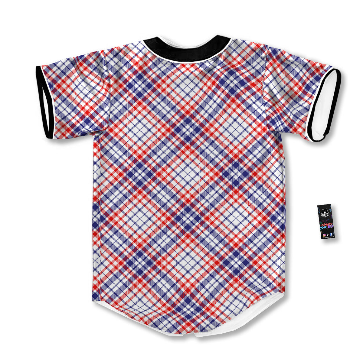 White American Plaid And Blue Red Print Baseball Jersey-grizzshop