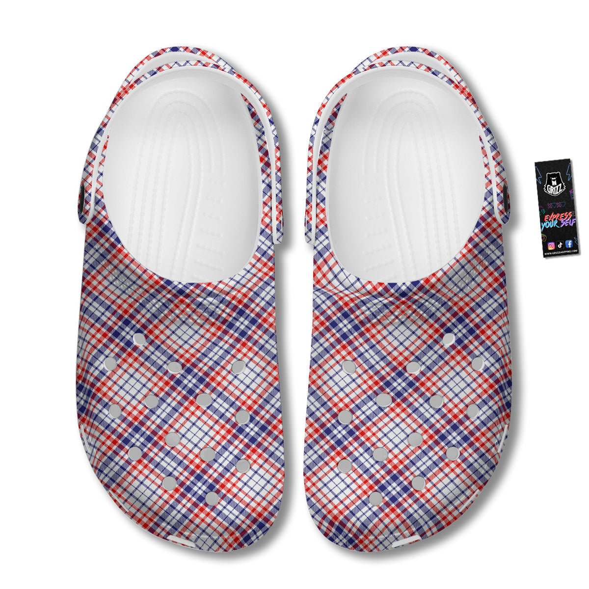 White American Plaid And Blue Red Print Clog-grizzshop
