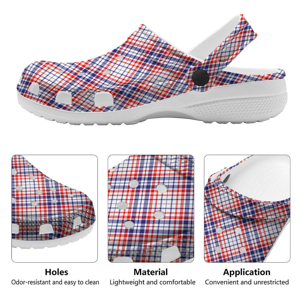 White American Plaid And Blue Red Print Clog-grizzshop