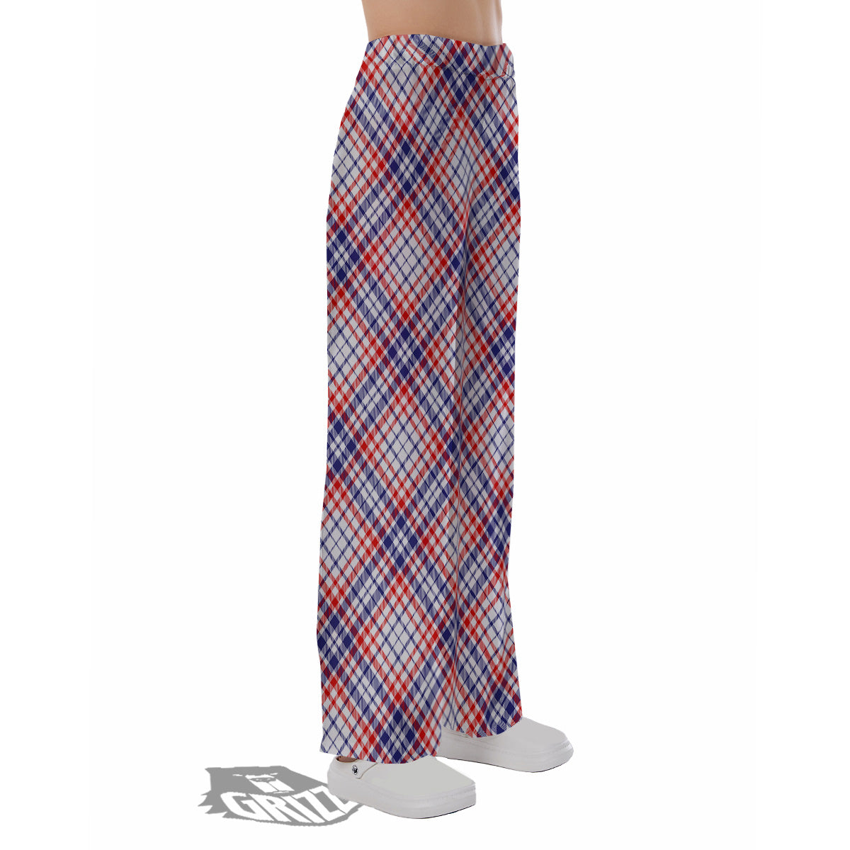 White American Plaid And Blue Red Print Pajama Pants-grizzshop