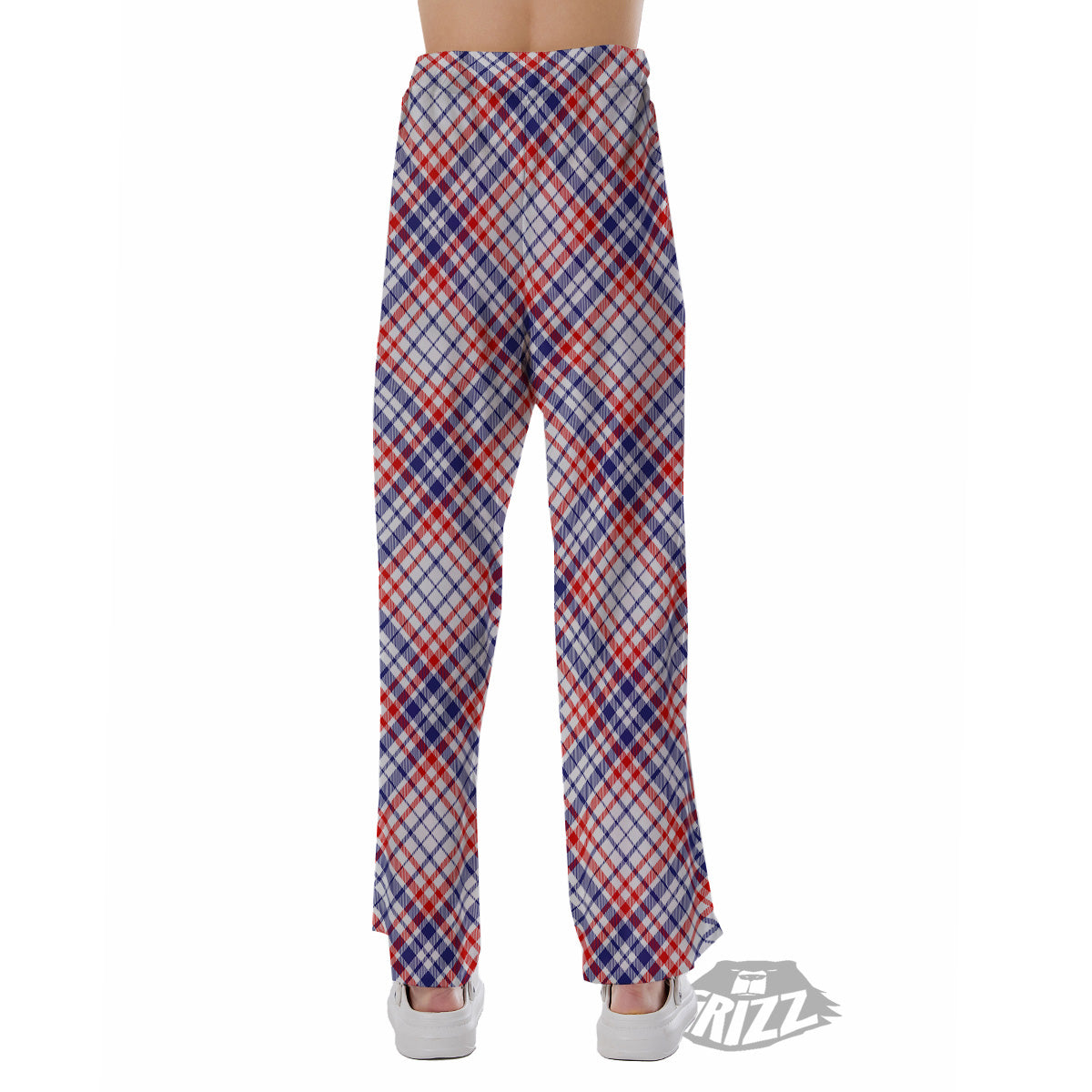 White American Plaid And Blue Red Print Pajama Pants-grizzshop