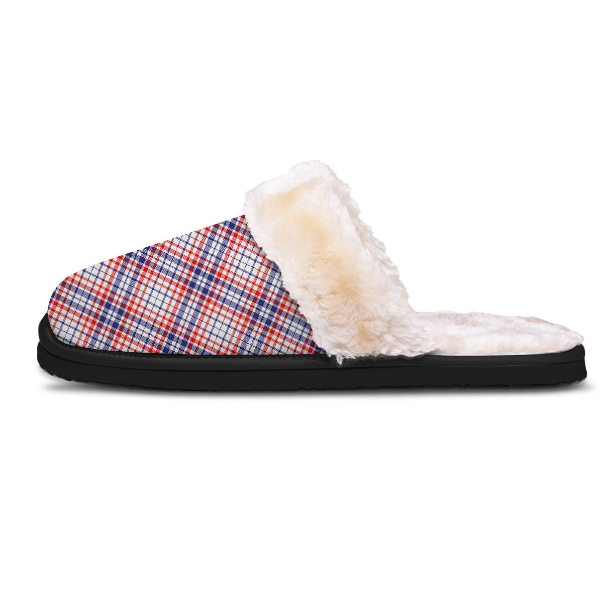 White American Plaid And Blue Red Print Slippers-grizzshop