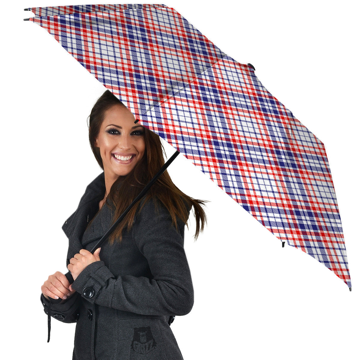 White American Plaid And Blue Red Print Umbrella-grizzshop