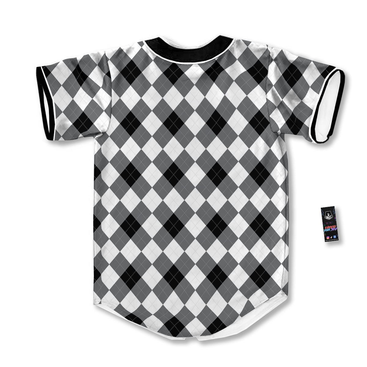 White And Black Argyle Print Pattern Baseball Jersey-grizzshop