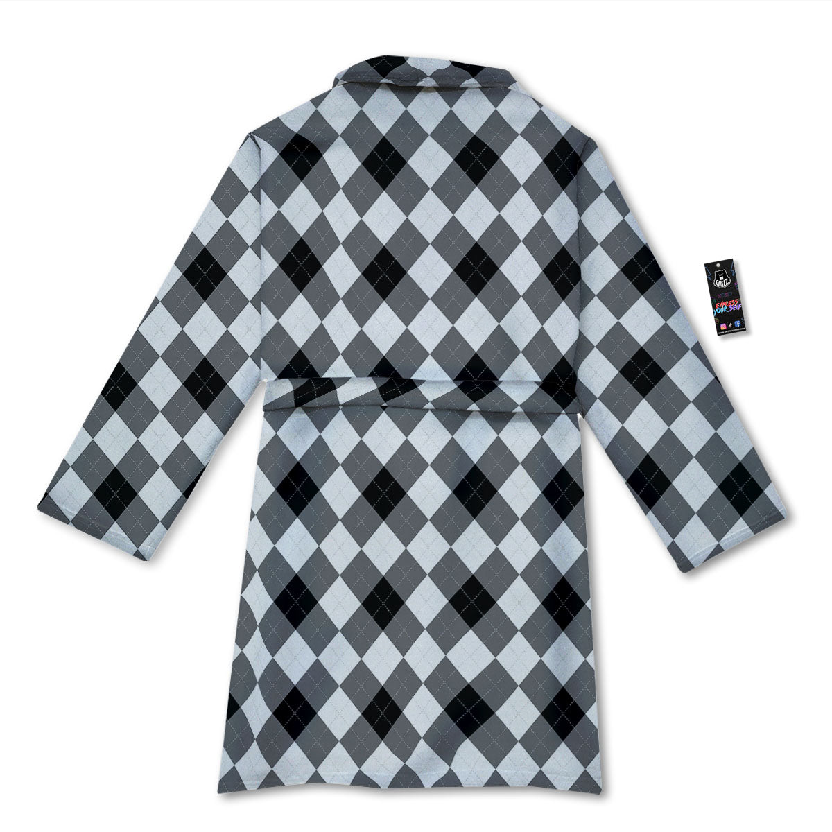 White And Black Argyle Print Pattern Bathrobe-grizzshop