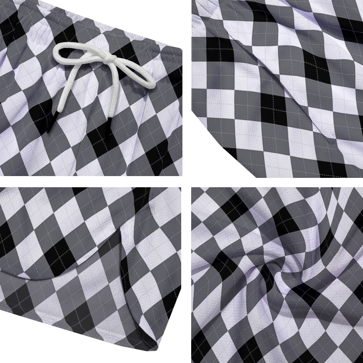 White And Black Argyle Print Pattern Men's Running Shorts-grizzshop