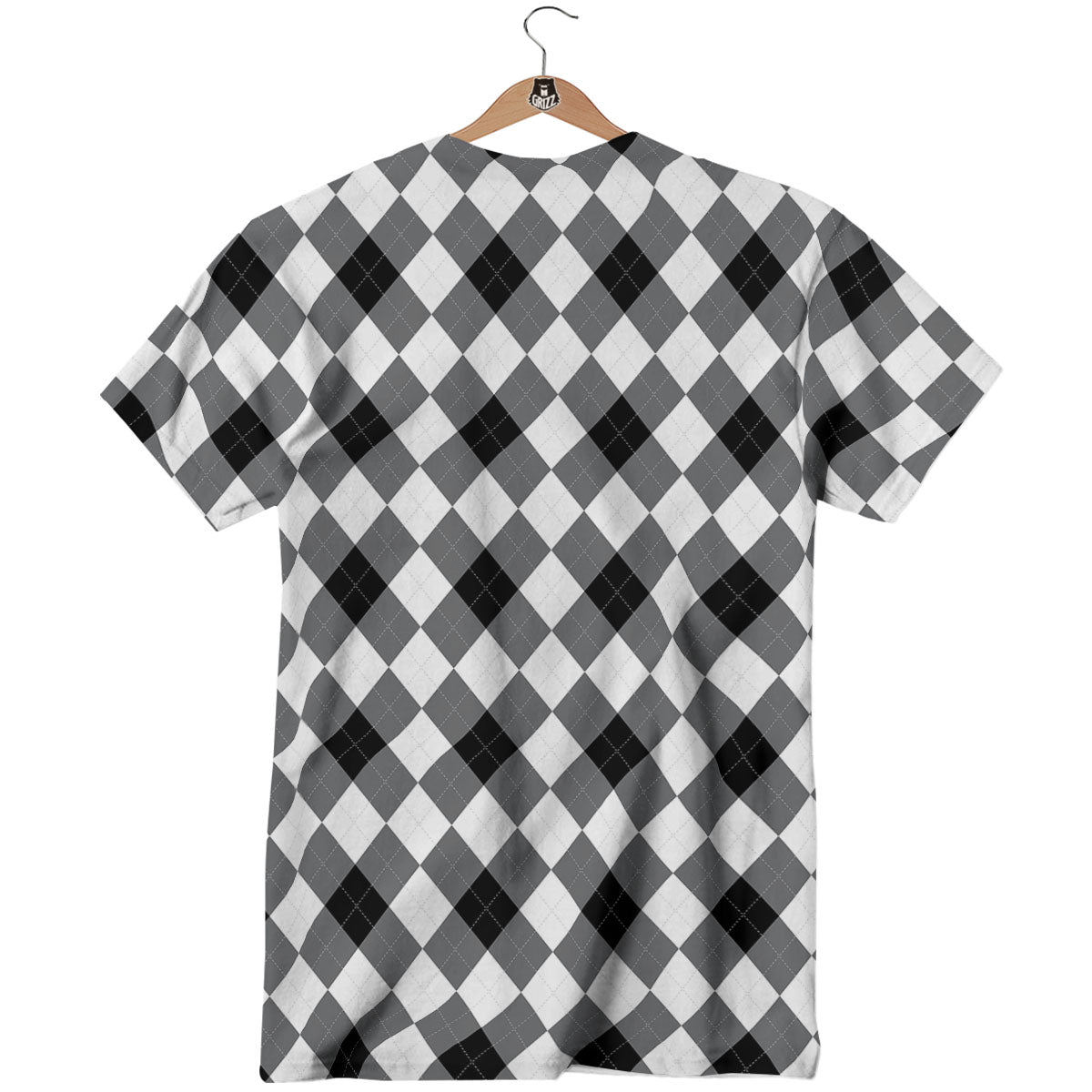 White And Black Argyle Print Pattern T-Shirt-grizzshop