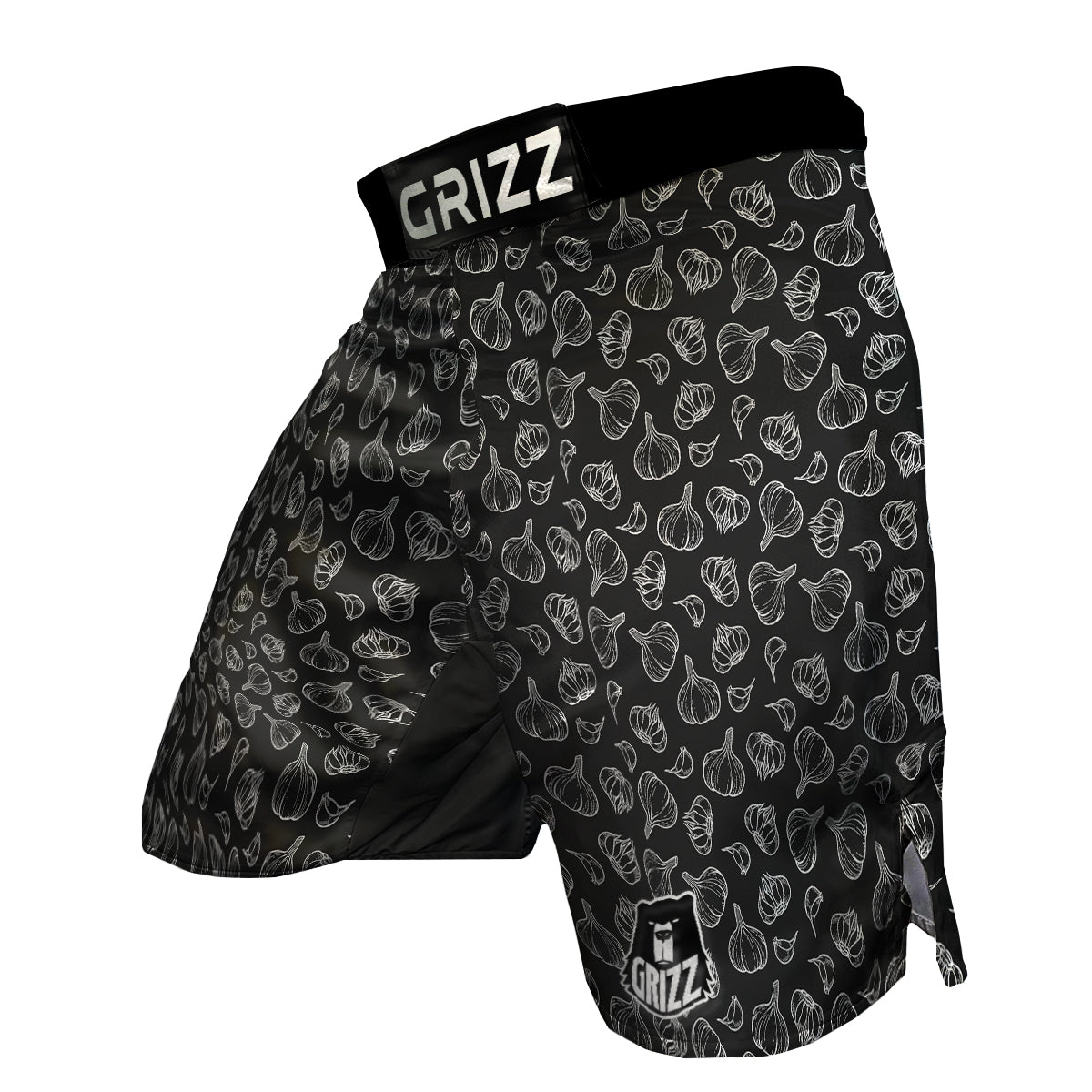 White And Black Garlic Print Pattern MMA Shorts-grizzshop