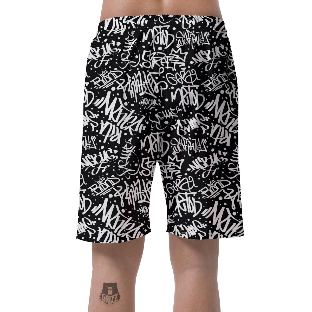 White And Black Graffiti Doodle Text Print Men's Shorts-grizzshop