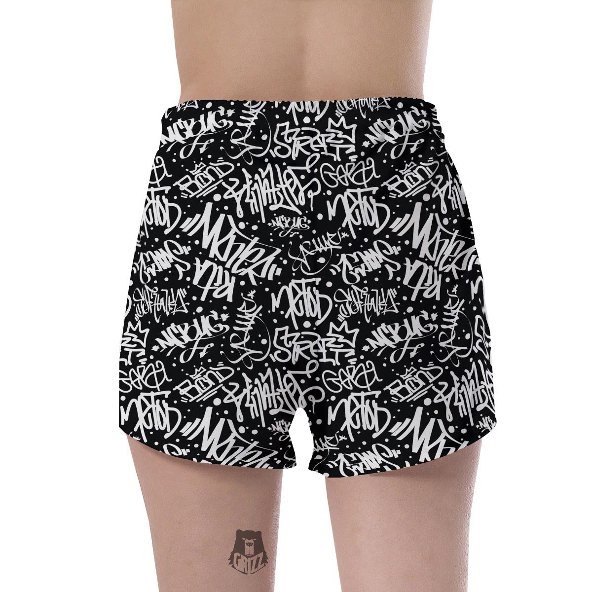 White And Black Graffiti Doodle Text Print Women's Shorts-grizzshop