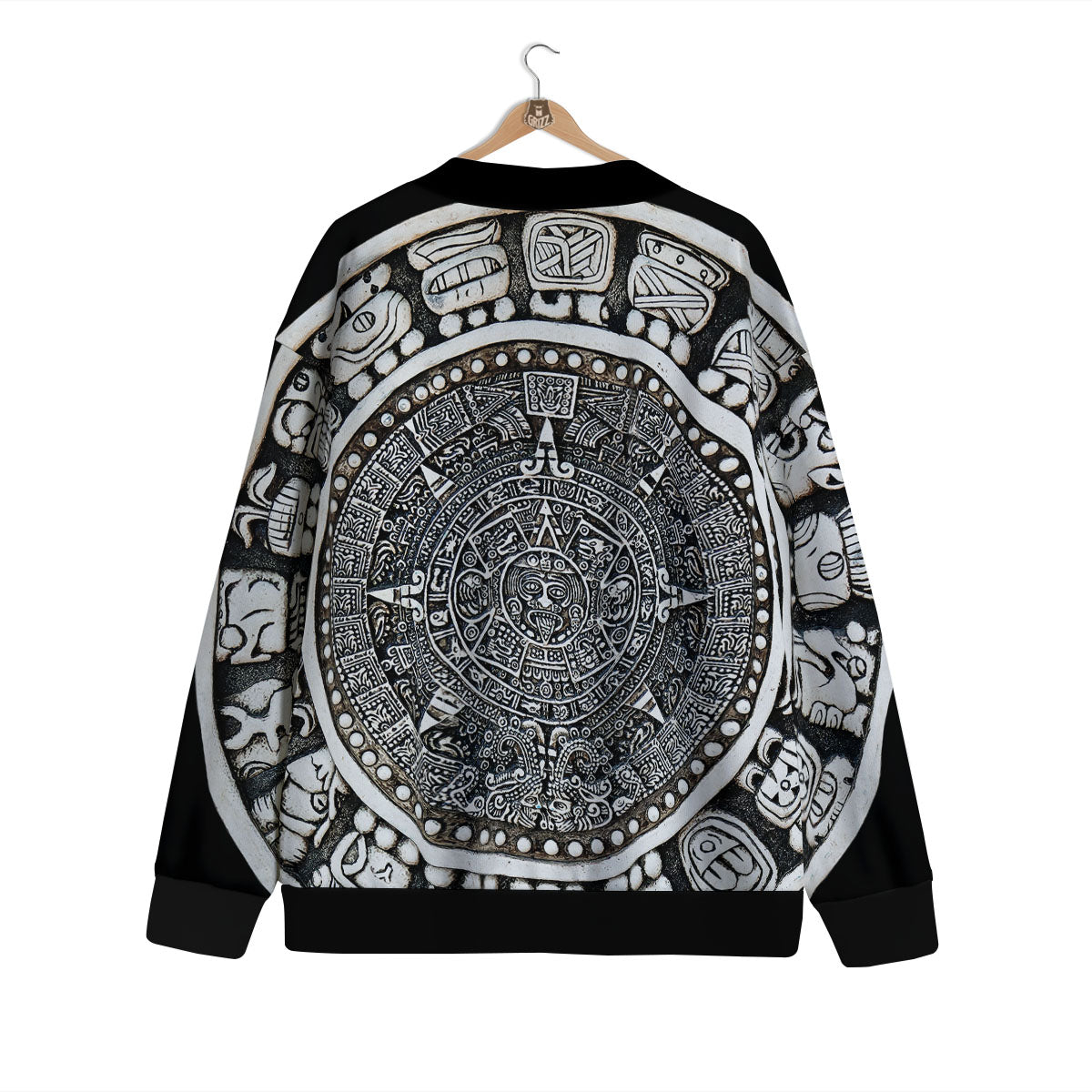 White And Black Maya Calendar Print Cardigan-grizzshop