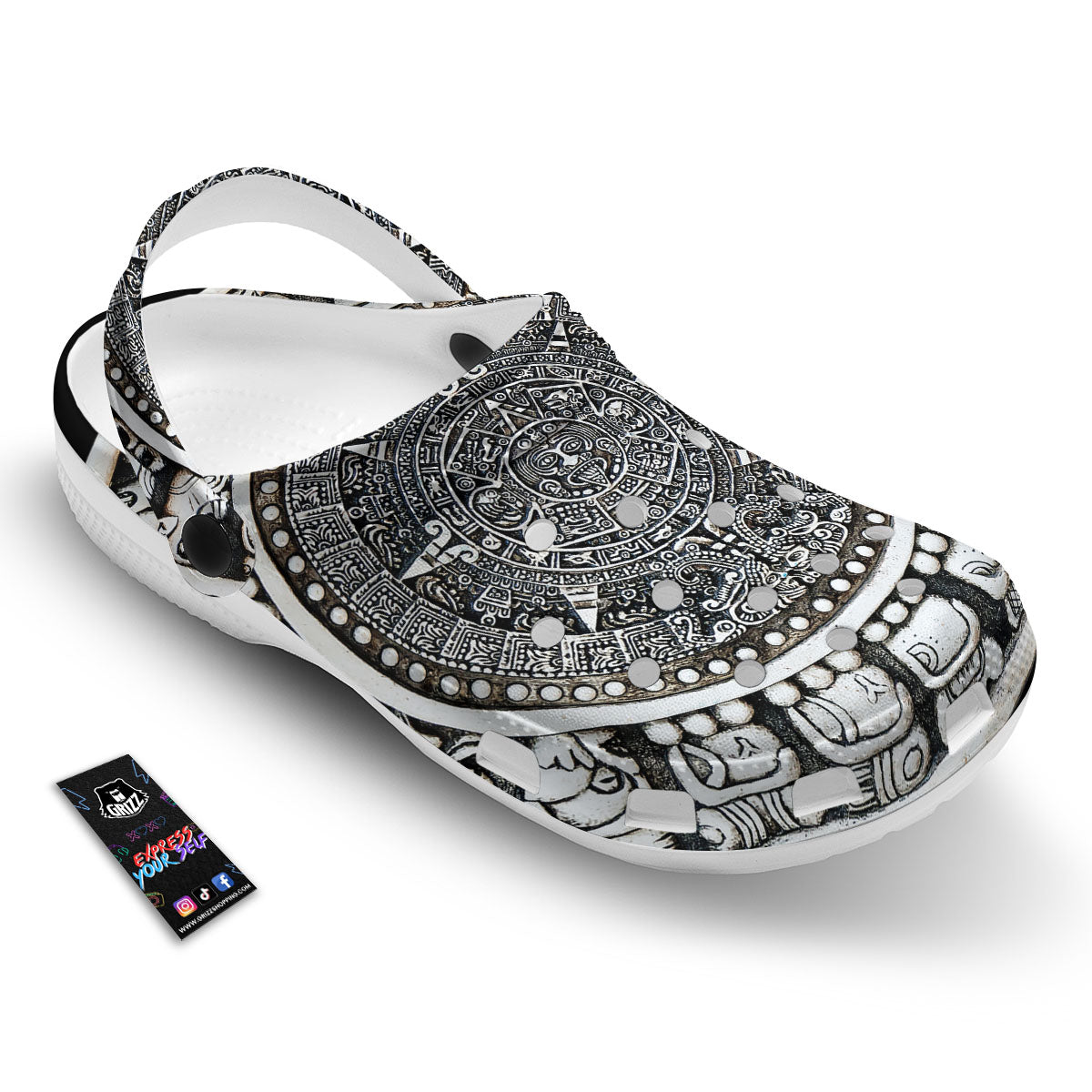 White And Black Maya Calendar Print Clog-grizzshop