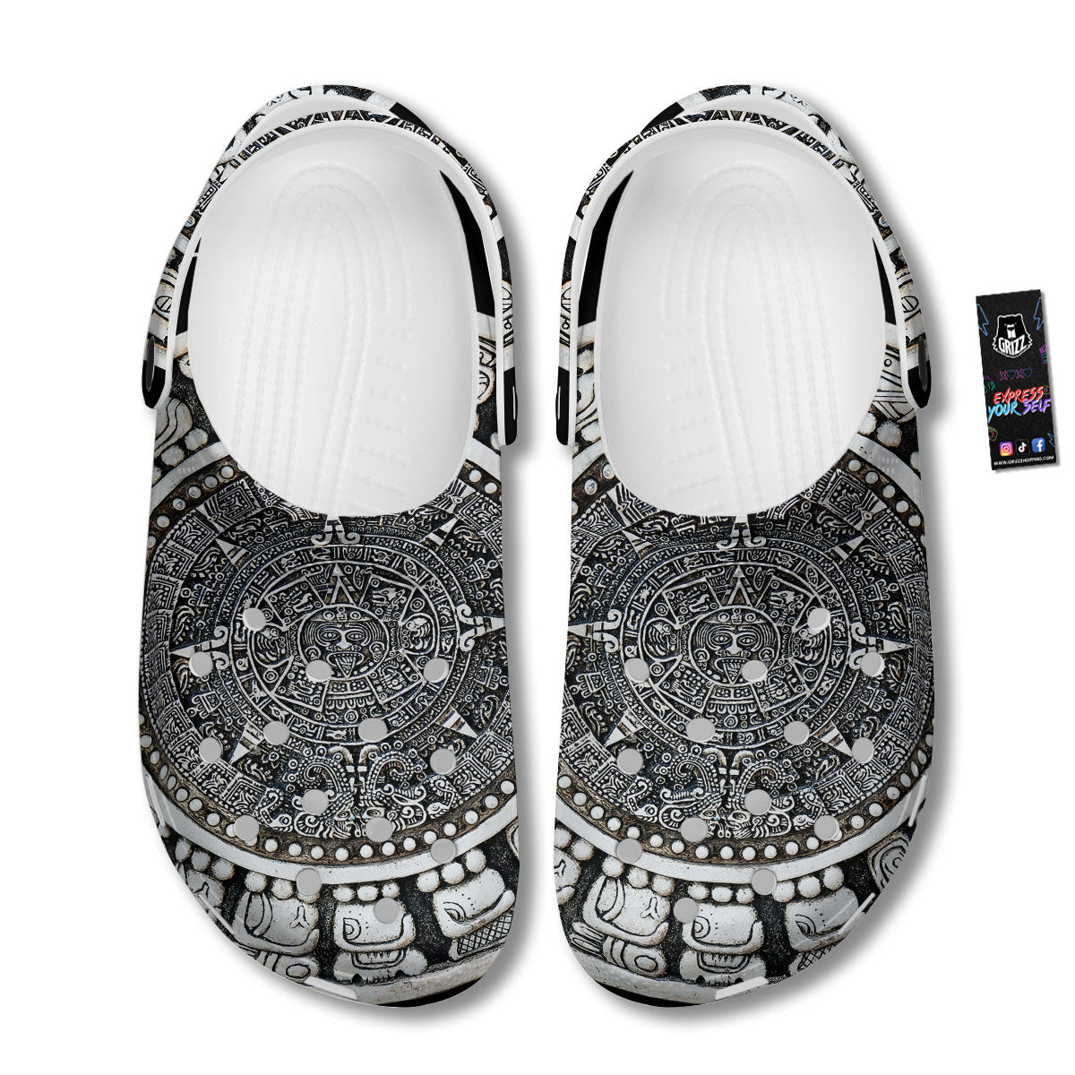 White And Black Maya Calendar Print Clog-grizzshop