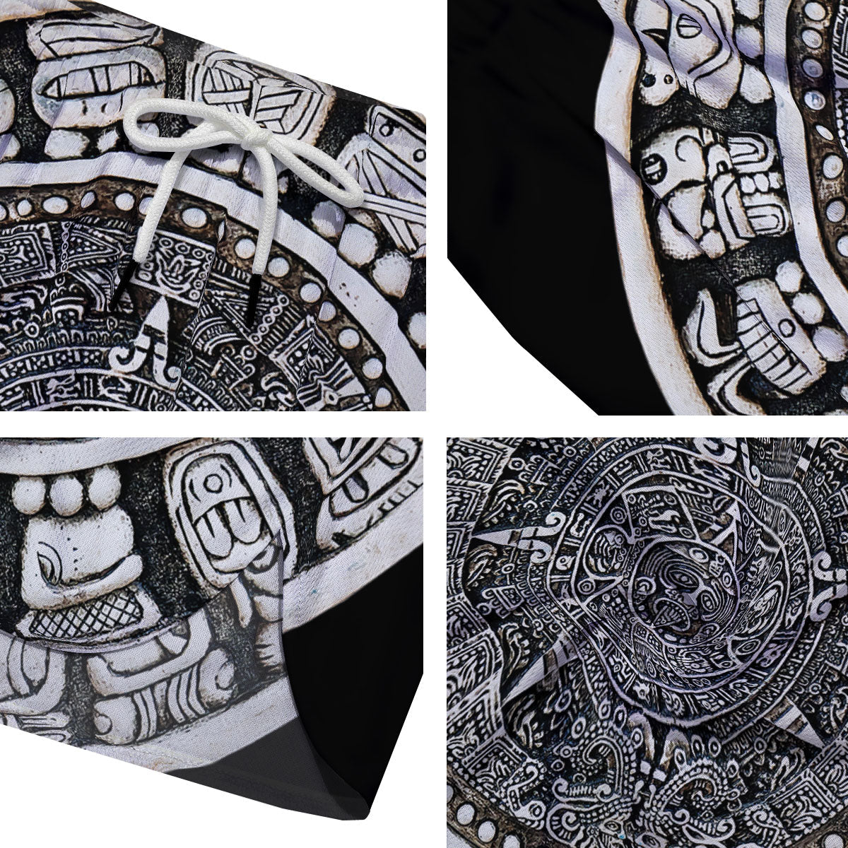 White And Black Maya Calendar Print Men's Running Shorts-grizzshop