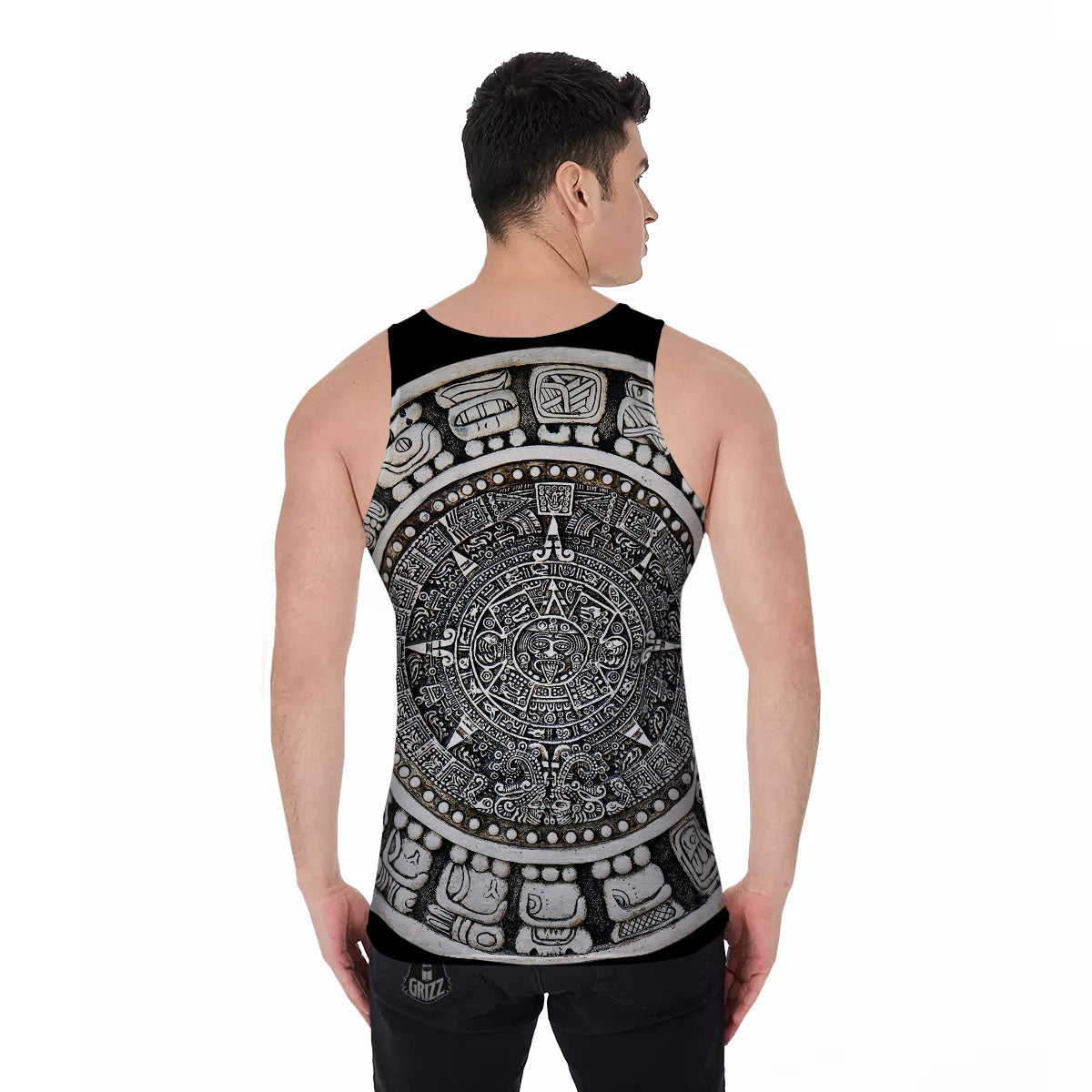 White And Black Maya Calendar Print Men's Tank Top-grizzshop