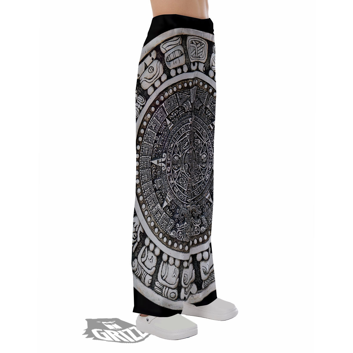 White And Black Maya Calendar Print Pajama Pants-grizzshop
