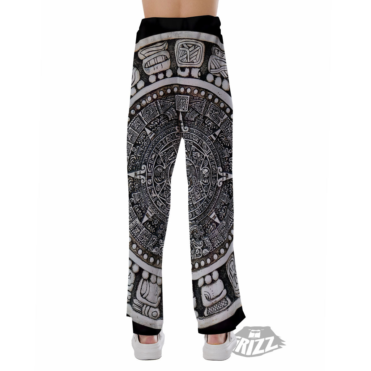 White And Black Maya Calendar Print Pajama Pants-grizzshop