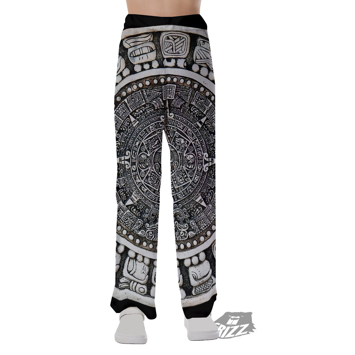 White And Black Maya Calendar Print Pajama Pants-grizzshop