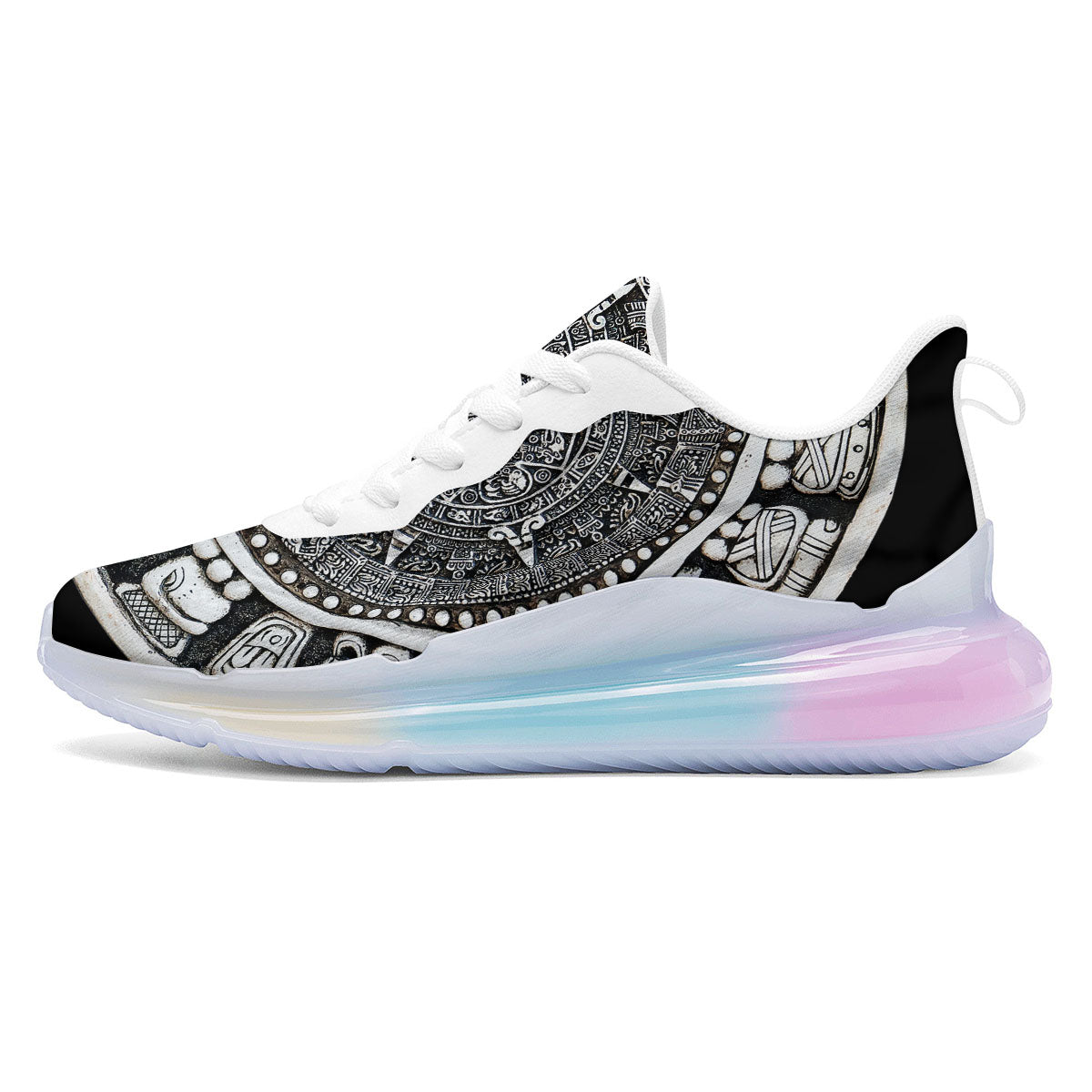 White And Black Maya Calendar Print Running Sneakers-grizzshop