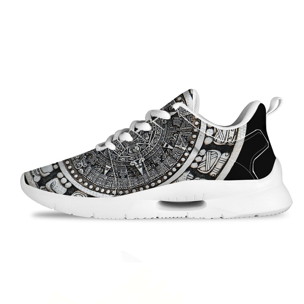 White And Black Maya Calendar Print Tennis Shoes-grizzshop