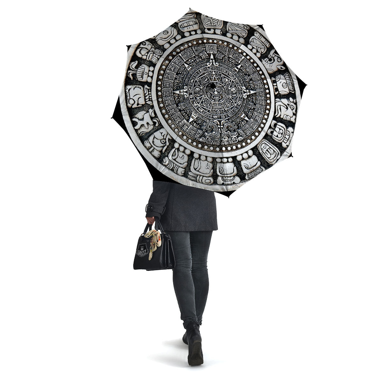 White And Black Maya Calendar Print Umbrella-grizzshop