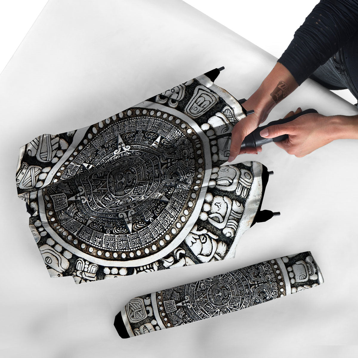 White And Black Maya Calendar Print Umbrella-grizzshop