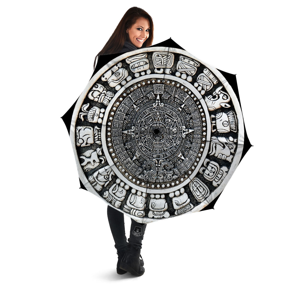 White And Black Maya Calendar Print Umbrella-grizzshop