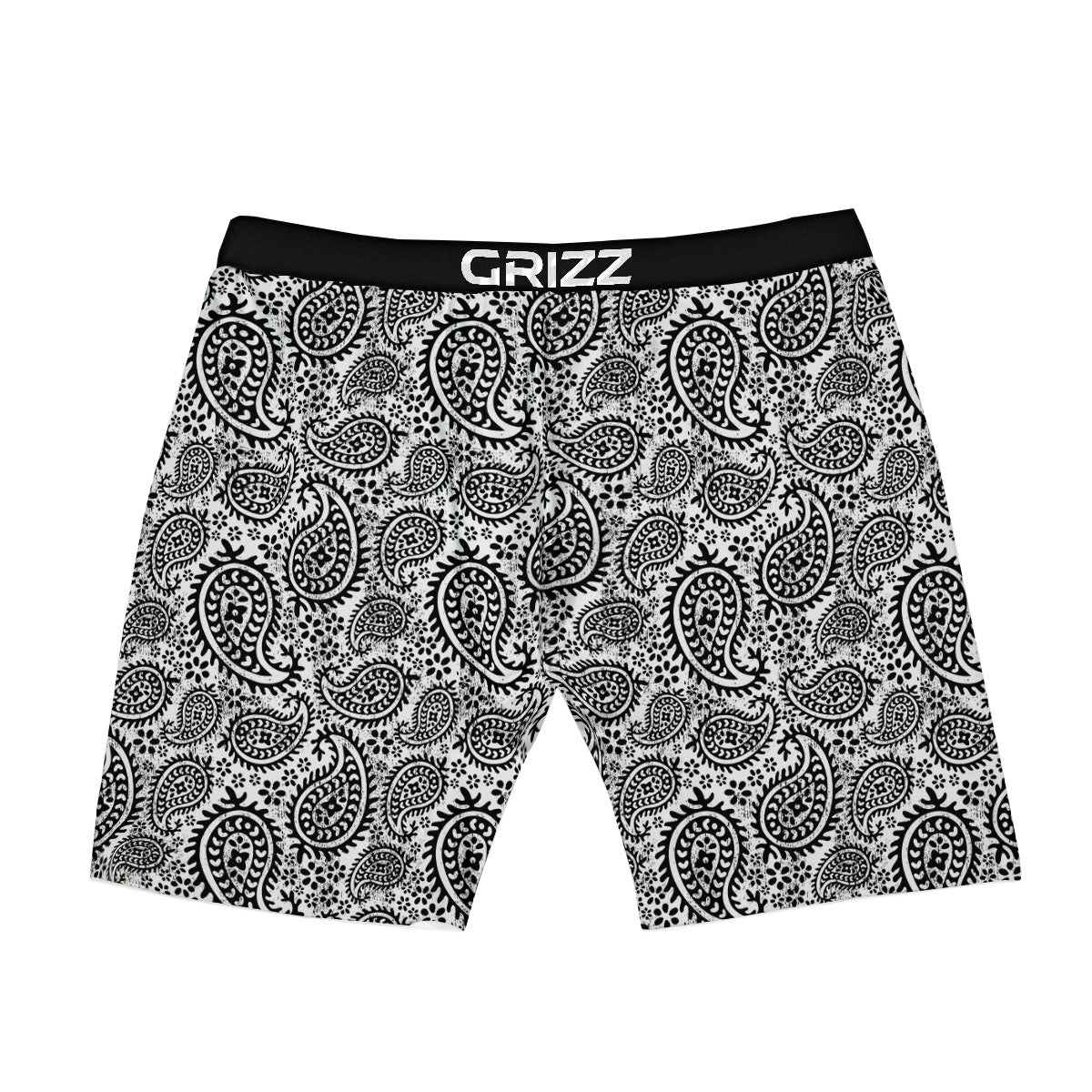 White And Black Paisley Print Pattern Boxer Briefs-grizzshop