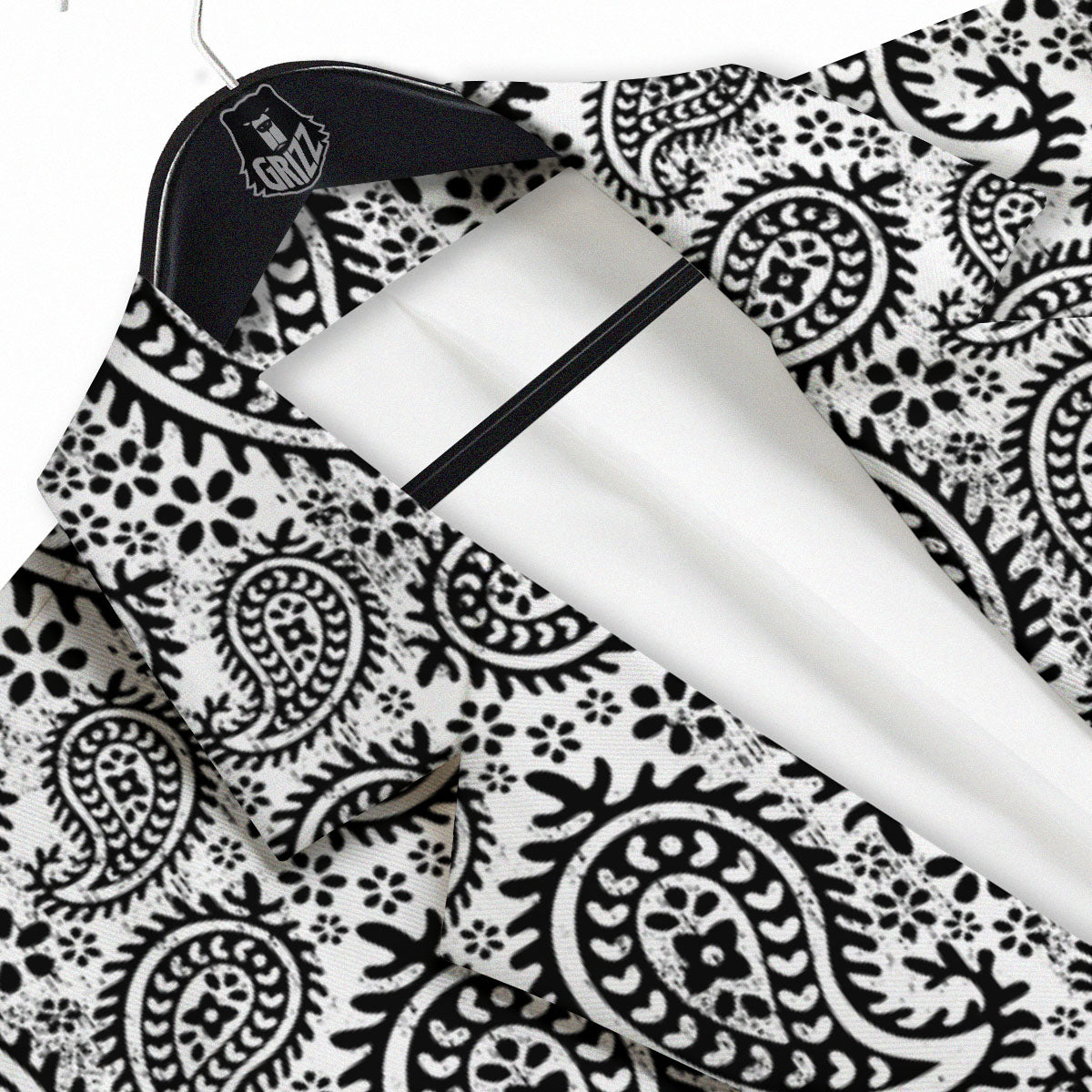 White And Black Paisley Print Pattern Men's Sport Coat-grizzshop