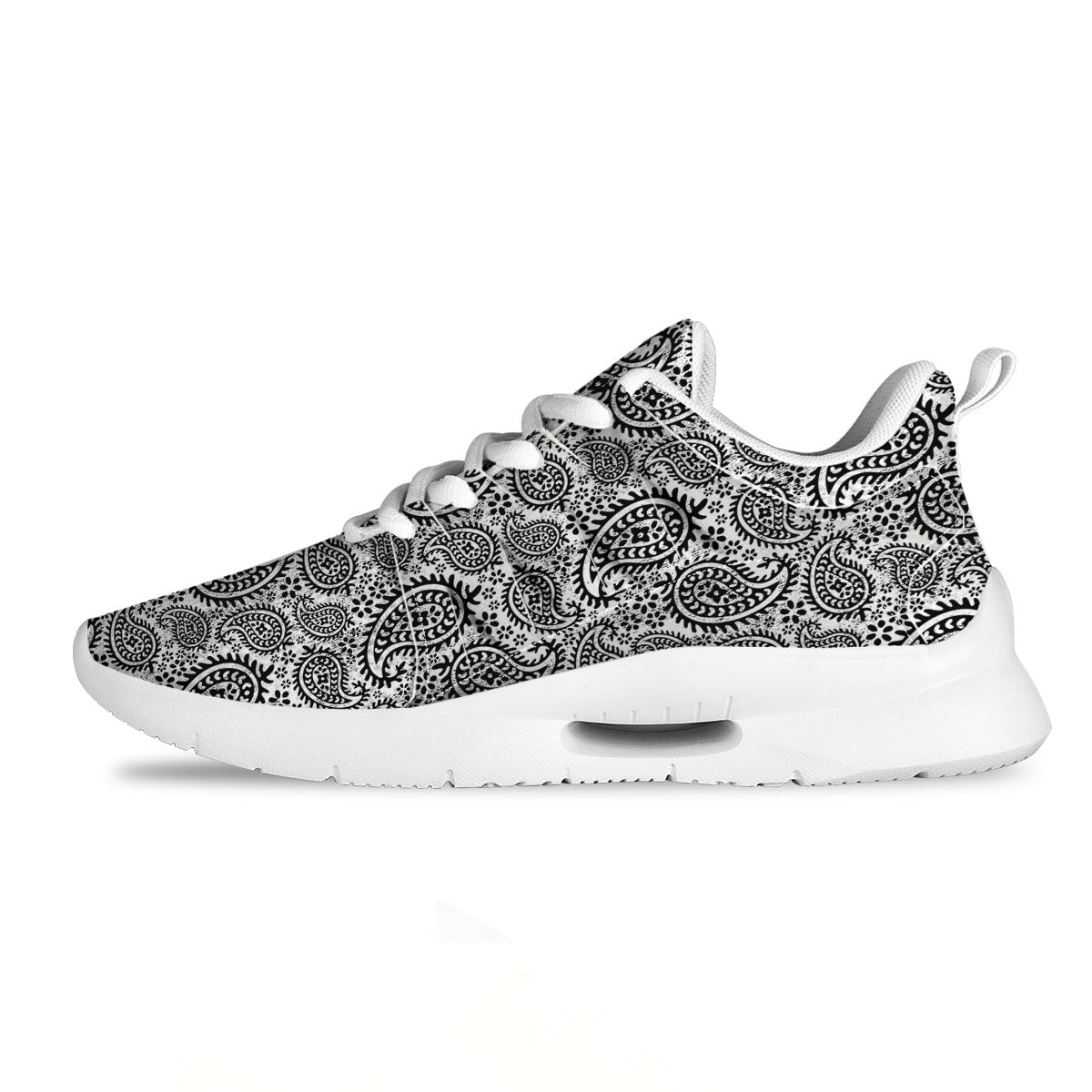 White And Black Paisley Print Pattern Tennis Shoes-grizzshop