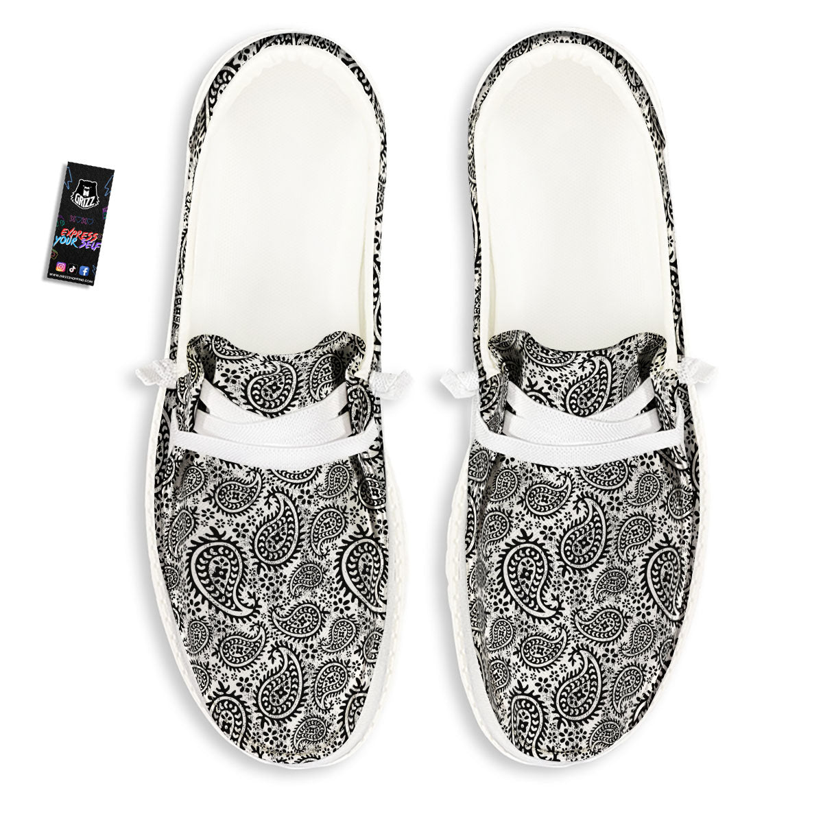 White And Black Paisley Print Pattern White Loafers-grizzshop