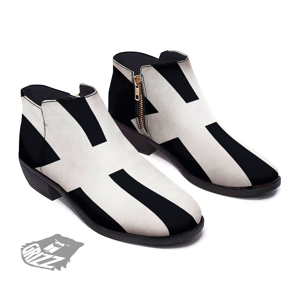 White And Black Pisces Sign Print Ankle Boots-grizzshop
