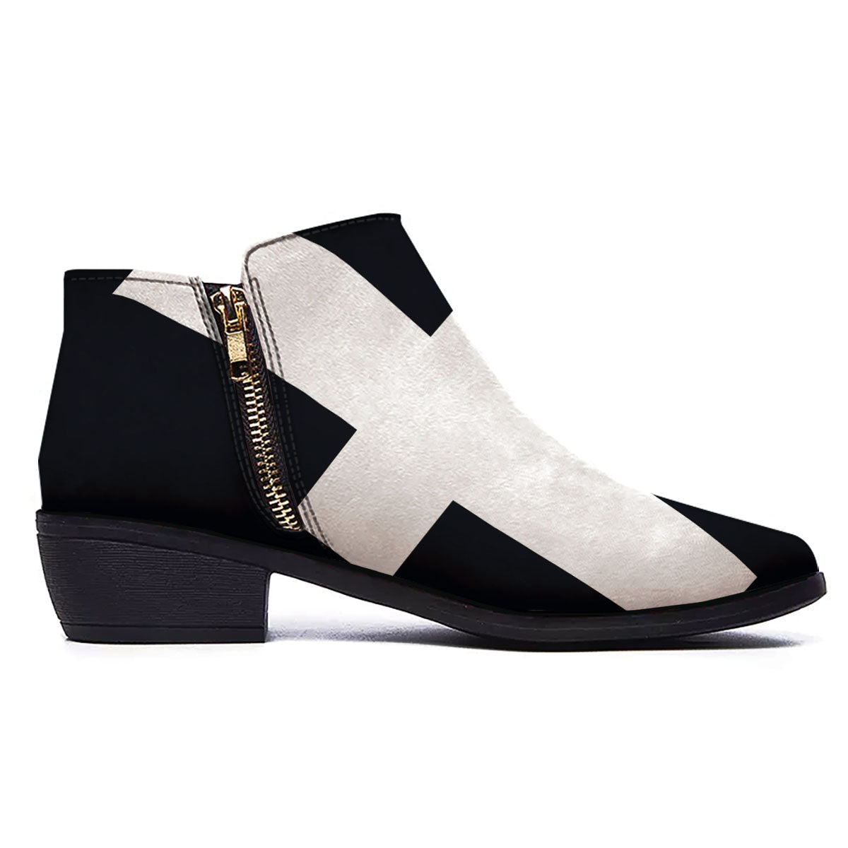 White And Black Pisces Sign Print Ankle Boots-grizzshop