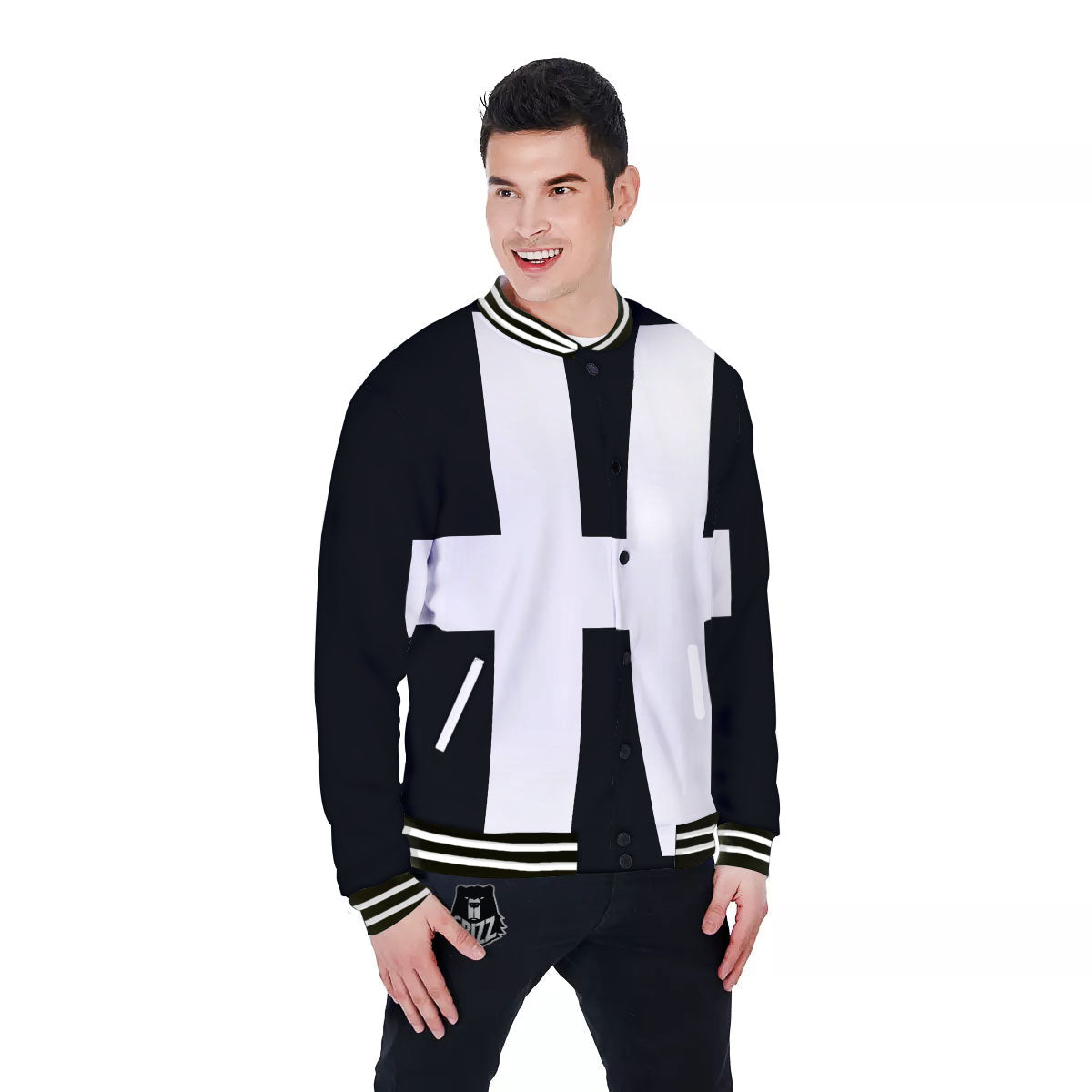 White And Black Pisces Sign Print Baseball Jacket-grizzshop