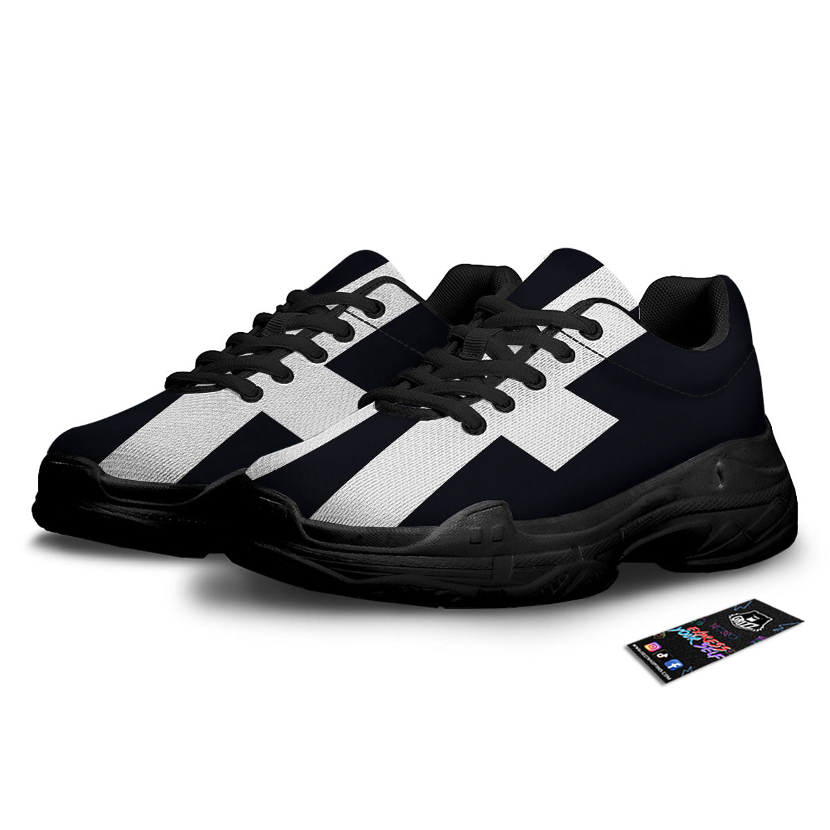 White And Black Pisces Sign Print Black Chunky Shoes-grizzshop