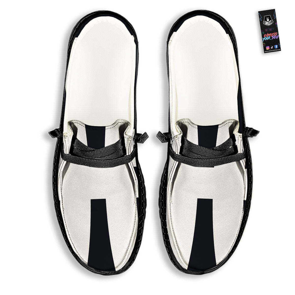 White And Black Pisces Sign Print Black Loafers-grizzshop