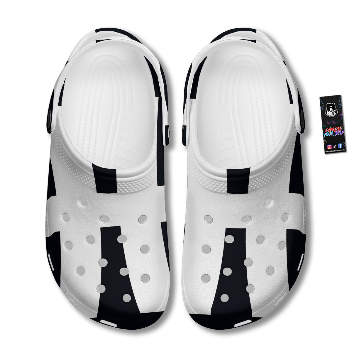 White And Black Pisces Sign Print Clog-grizzshop