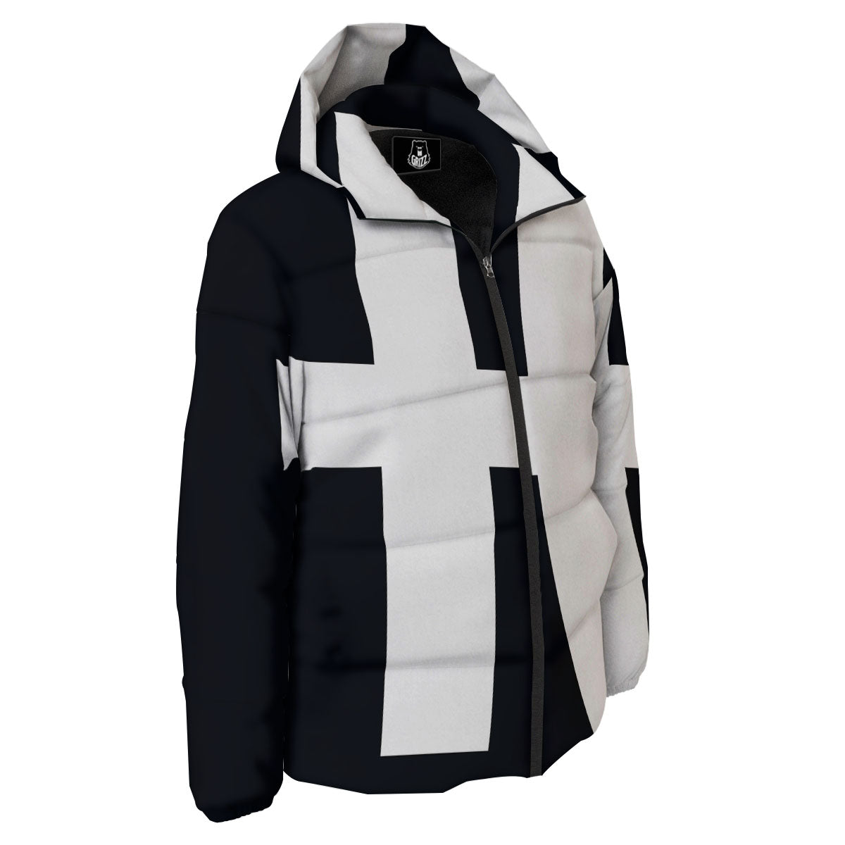 White And Black Pisces Sign Print Down Jacket-grizzshop